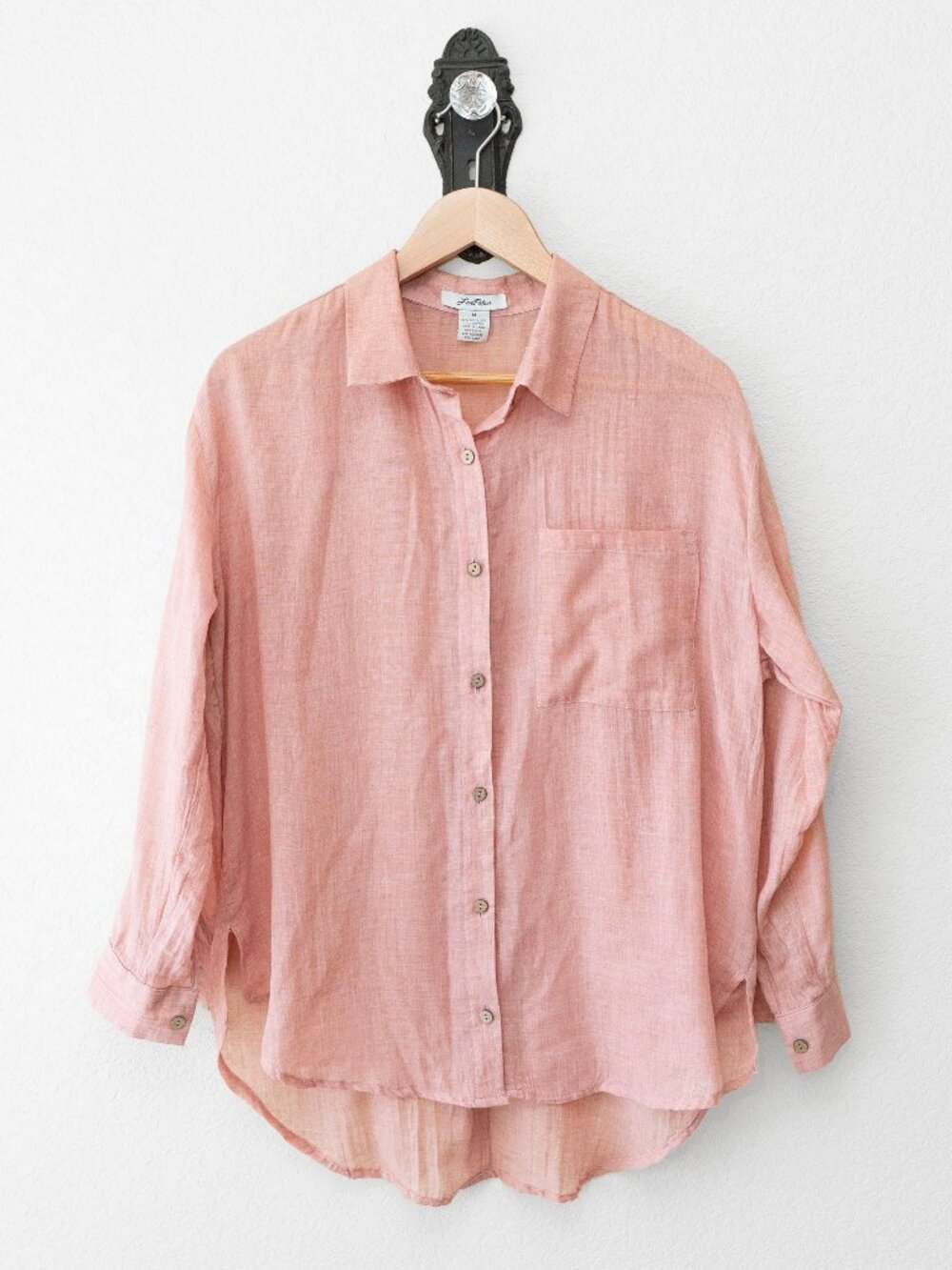 Love Potion Back Button Top M Boho Oversized Tunic Long Sleeve High Low Casual